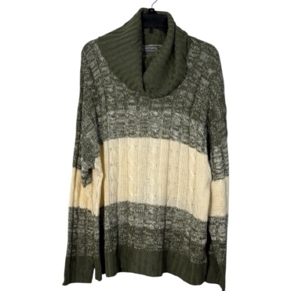 Jason Maxwell Sweater Green/Cream Cowl Neck Tunic Length in Size 3X NWT
